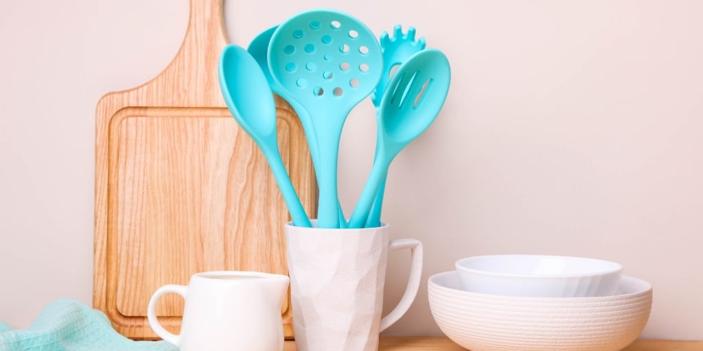 best-silicone-cooking-utensils-on-counter-with-other-cooking-gear