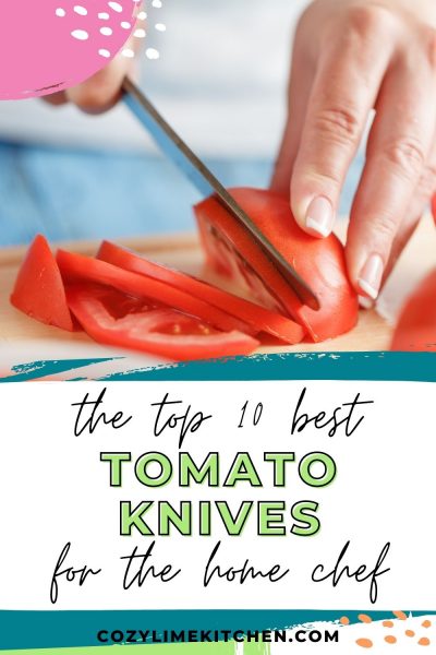 close up of slicing a tomato with text overlay