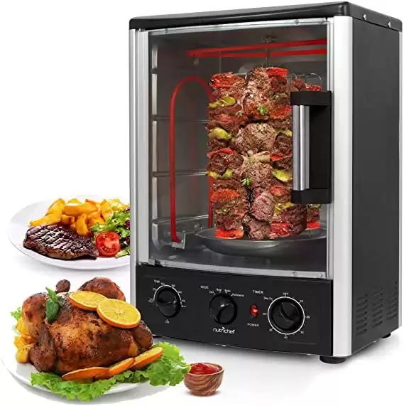 Nutrichef Upgraded Multi-Function Rotisserie Oven - Vertical Countertop Oven with Bake, Broil Roasting Kebab Rack with Adjustable Settings