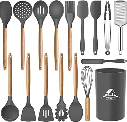 MIBOTE 17PCS Silicone Cooking Kitchen Utensils Set with Holder