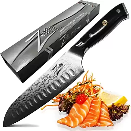 Zelite Infinity Santoku Knife 7 Inch - Alpha-Royal Series - Japanese AUS-10 Super Steel 67-Layer Damascus - Razor Sharp, Superb Edge Retention